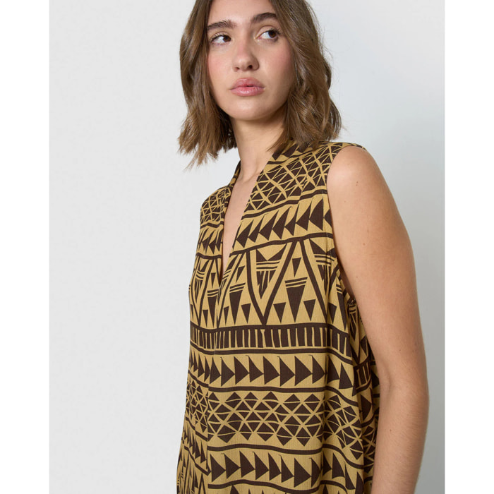 Vestido midi bambula detalles plisados indi marrón