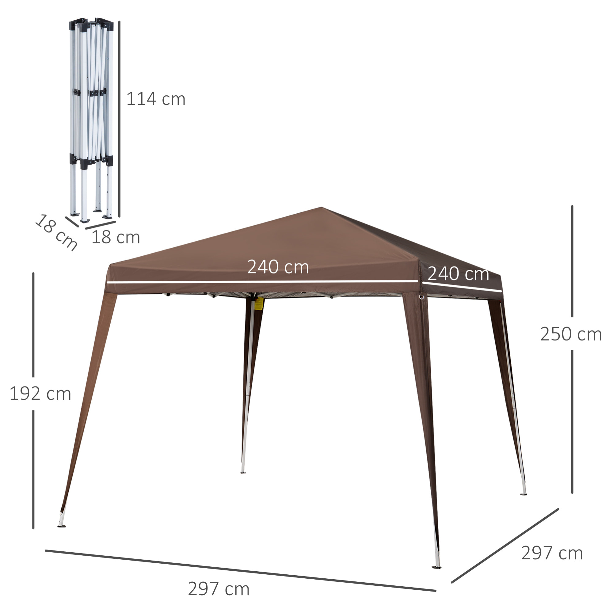 Tonnelle barnum de jardin pop-up pliant 2,4L x 2,4l x 2,5H m acier polyester imperméabilisé anti UV avec sac de transport chocolat