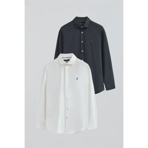 Pack hombre de dos camisas blanca y azul marino de poplin y corte slim con logo Rigby Go