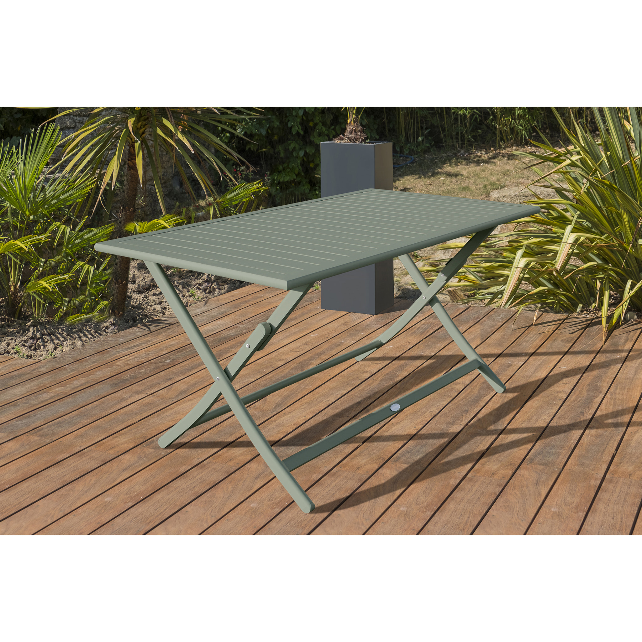 MARIUS - Ensemble repas de jardin 4 places en aluminium vert kaki