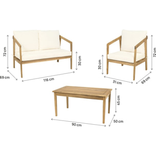 Salon de jardin en bois d'acacia avec coussins "Presley" - 4 places - Beige