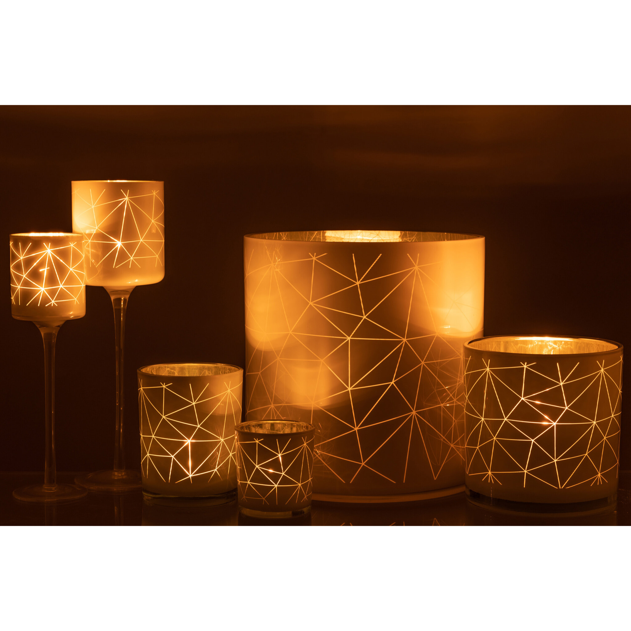 J-Line photophore Sur Pied Milano - verre - blanc/or - large