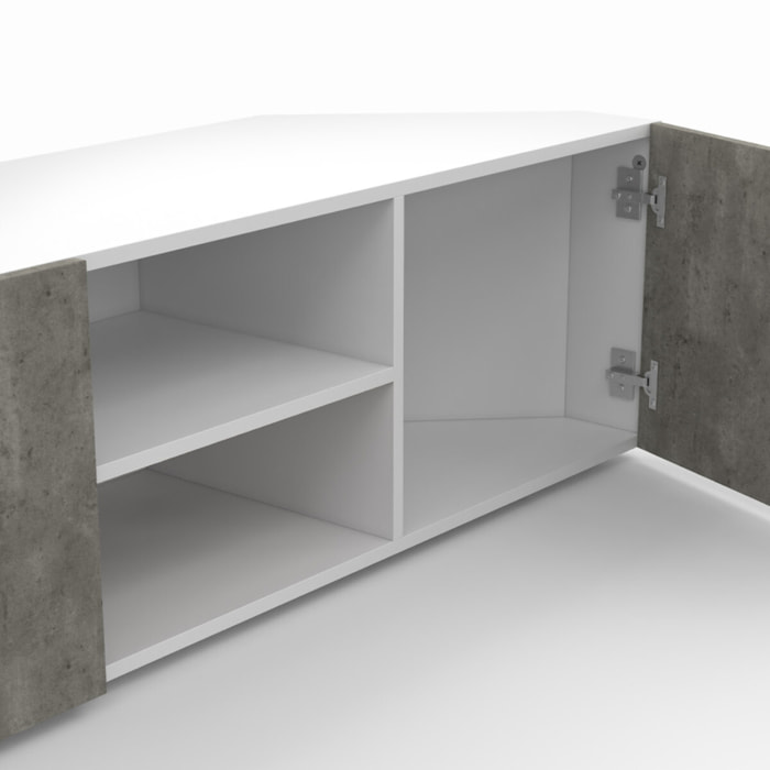 Meuble TV d'angle Kléa - Blanc - Béton