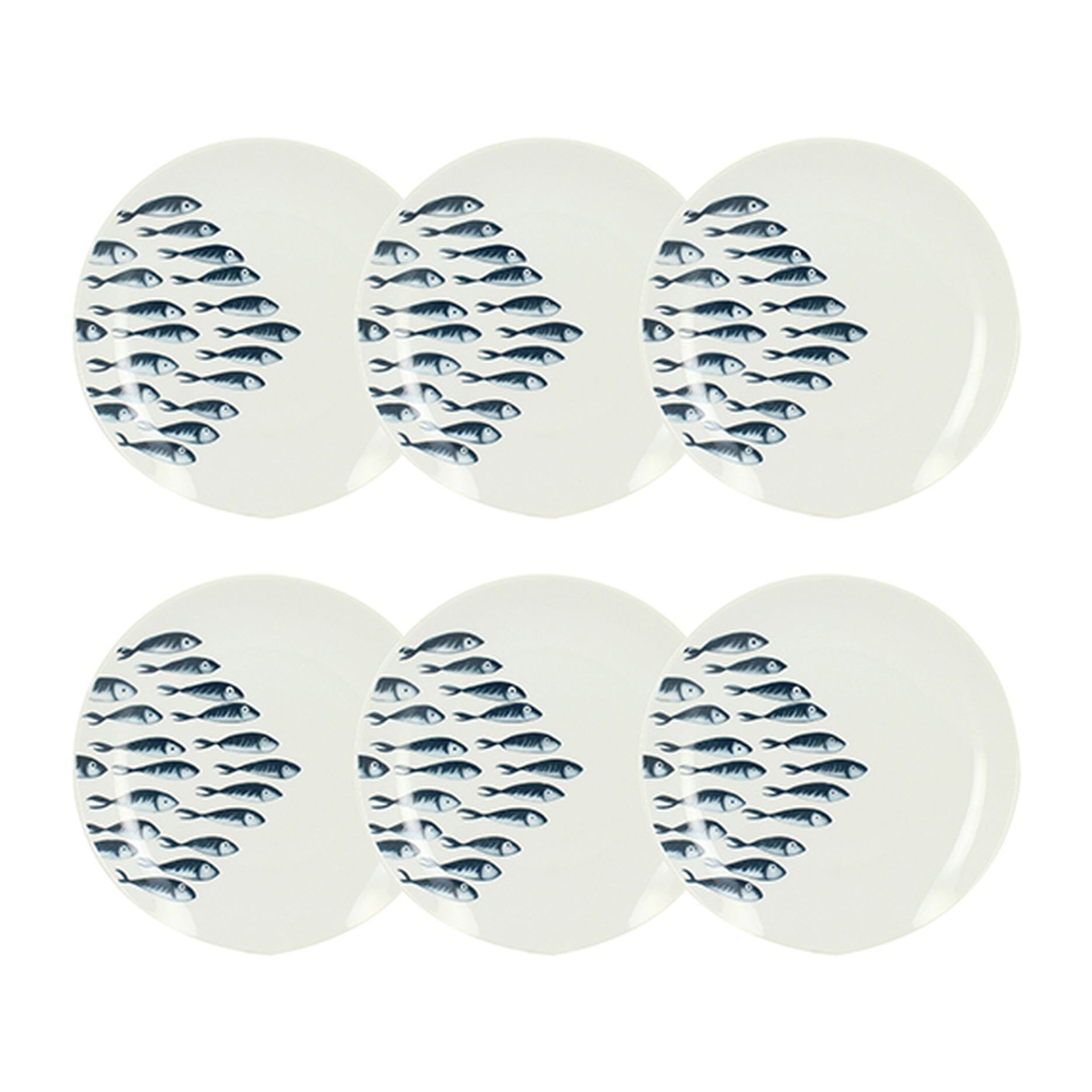 Lot de 6 assiettes à dessert motif marin en porcelaine 20cm PESCARE