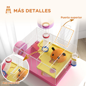 Jaula para Hámster Casa para Animales Pequeños con Cuenco Bebedero Rueda de Ejercicio Torre de Observación y Casita 34x27x25 cm Rosa