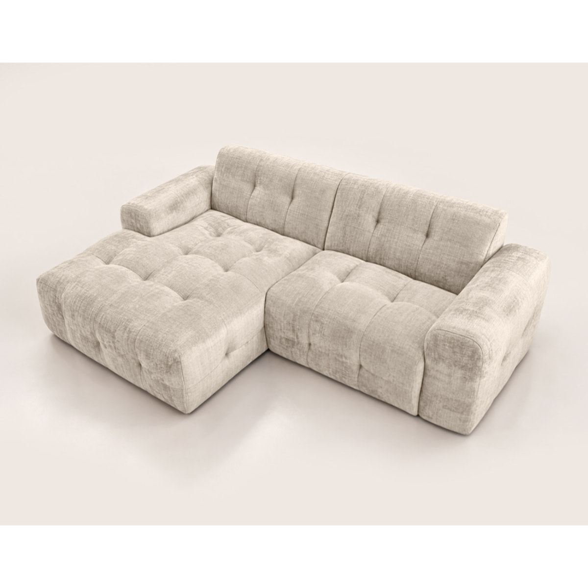 Diane - Canapé d'angle gauche 4 places en velours texturé - Beige