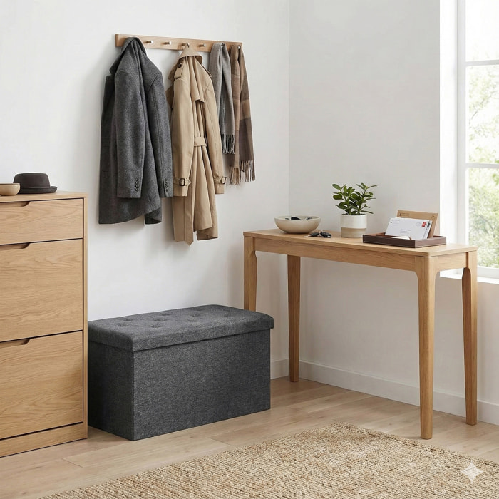 Nemora 75 - Cassapanca Ottomana 76x38x38 cm Pouf Contenitore Poggiapiedi in Tessuto Grigio