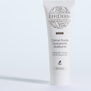 EFFIDERM - Crème fluide hydratante matifiante - Hydrate la peau en légèreté - Protège et régénère la peau - Texture fluide non grasse - Vegan - 50ml