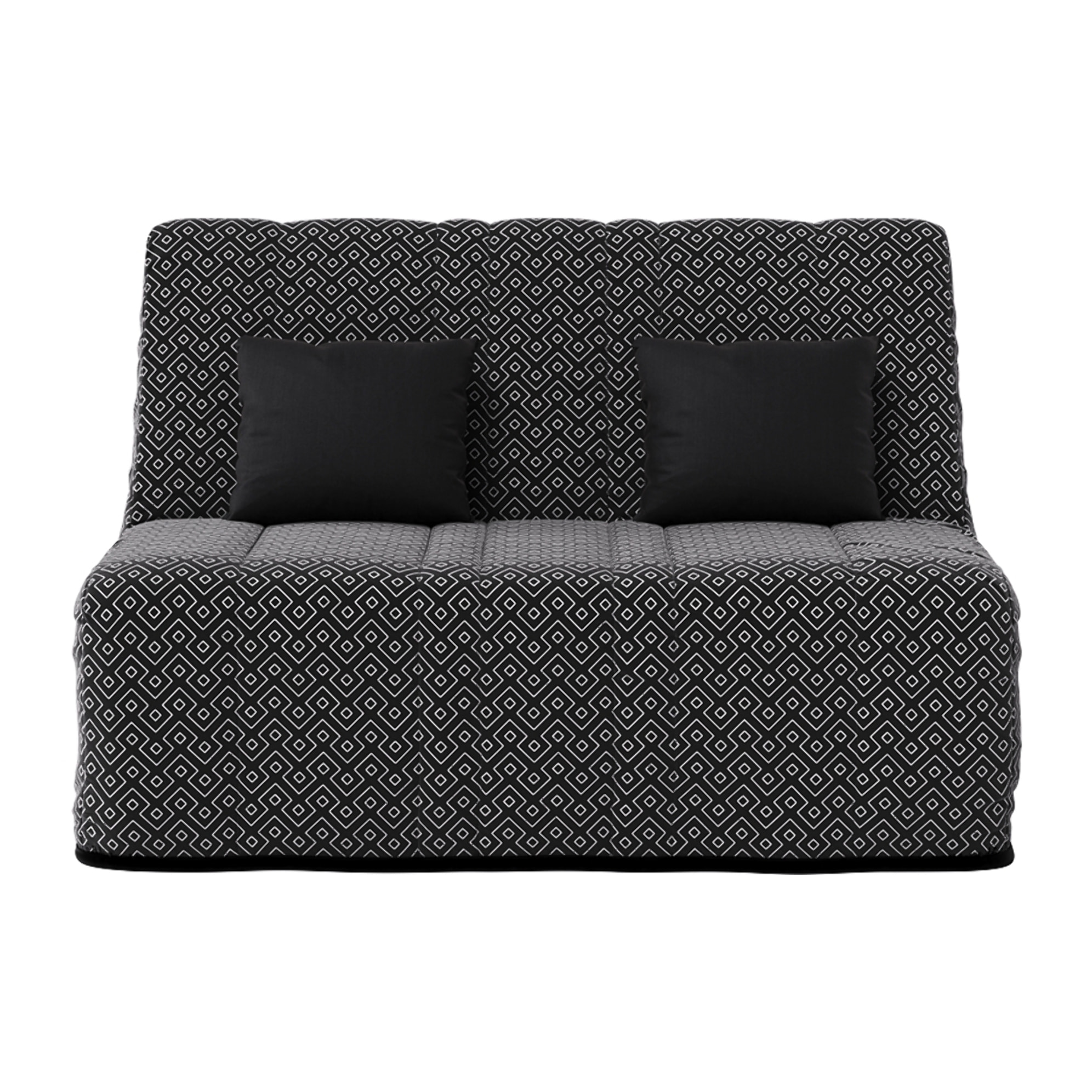 Banquette convertible Nea, matelas Simmons, 140 x 190 cm, 2 coussins offerts, Géometrik Noir