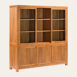 Vitrine Hindi -plaque en bois d'acacia et bois massif de mindi-couleur nogal 177 x 180 x 45 cm