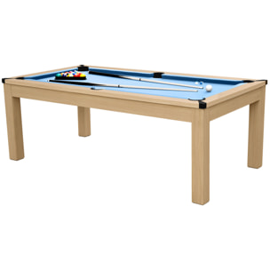 Table de billard convertible bois clair tapis bleu clair - Eddie