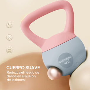 Pesa Rusa 4 kg, Soft Kettlebell Relleno de Arena Metálica y Mango Antideslizante, para Entrenamiento Culturismo, en Casa, Gimnasio, Rosa Palo y Gris