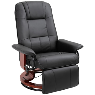 Fauteuil relax inclinable repose-pieds réglable pivotant 360° piètement bois revêtement PU noir