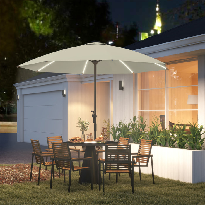 Sombrilla Terraza Exterior con Luces LED Ø300x256 cm Sombrilla de Jardín con Manivela Techo de Ventilación Protección UV50+ y Poste de Aluminio Parasol para Patio Piscina Playa Crema