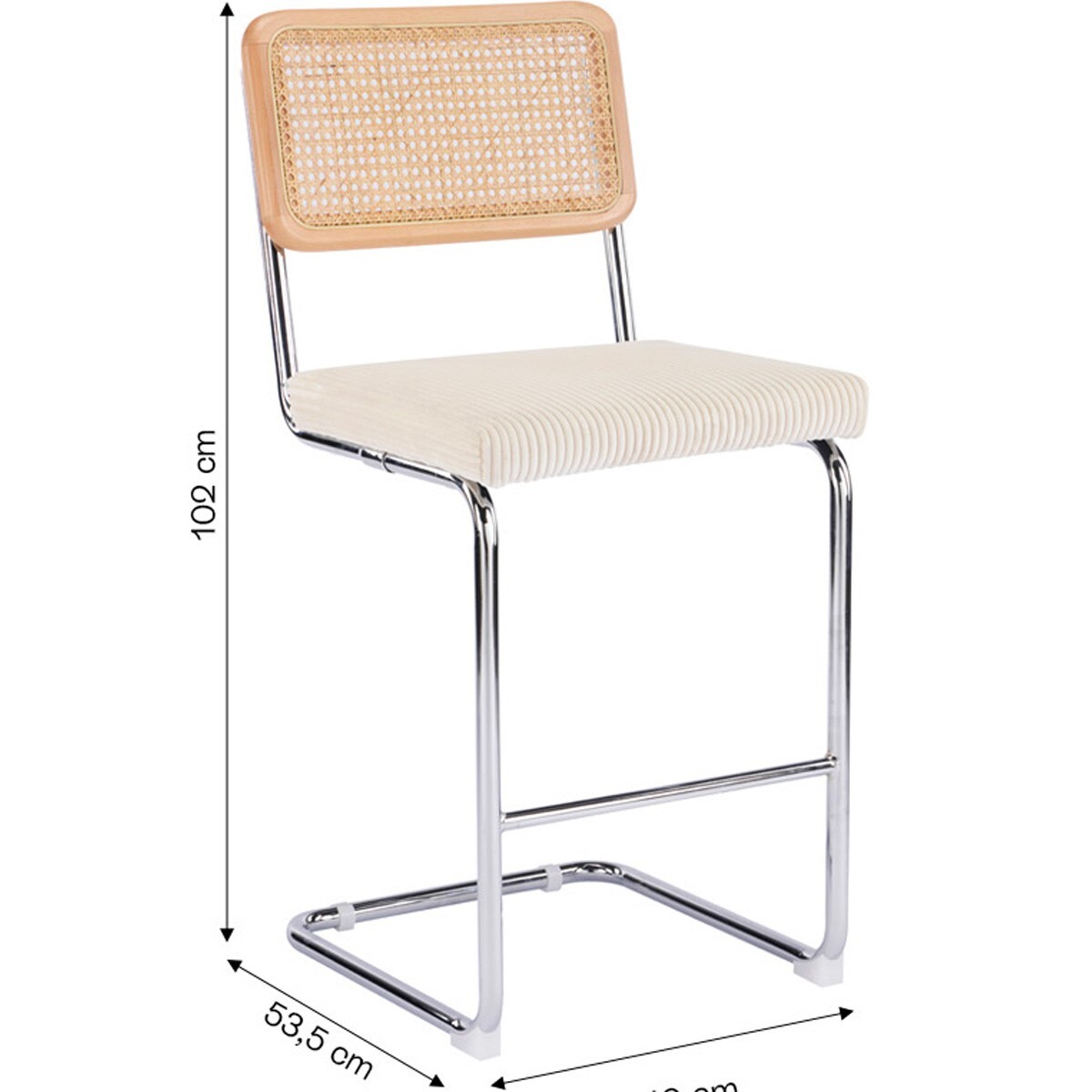 Lot de 2 tabourets de bar en cannage et velours côtelé - MUSE