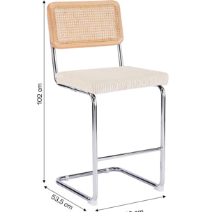 Lot de 2 tabourets de bar en cannage et velours côtelé - MUSE