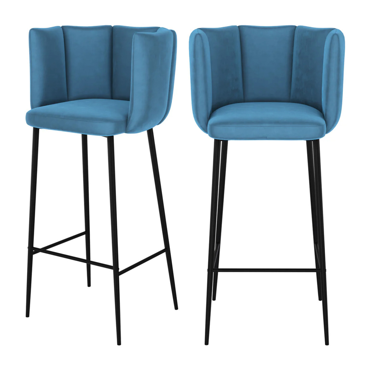 Lot de 2 chaises de bar en velours bleu 75 cm - Rosy