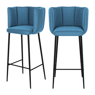 Lot de 2 chaises de bar en velours bleu 75 cm - Rosy