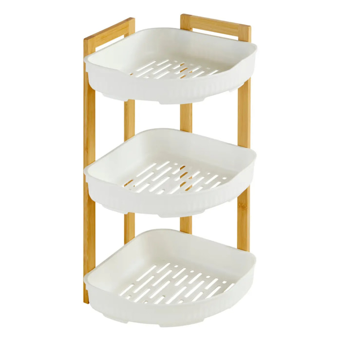 Étagère d'angle "Naturéo" 3 niveaux en bambou blanc 29x22cm