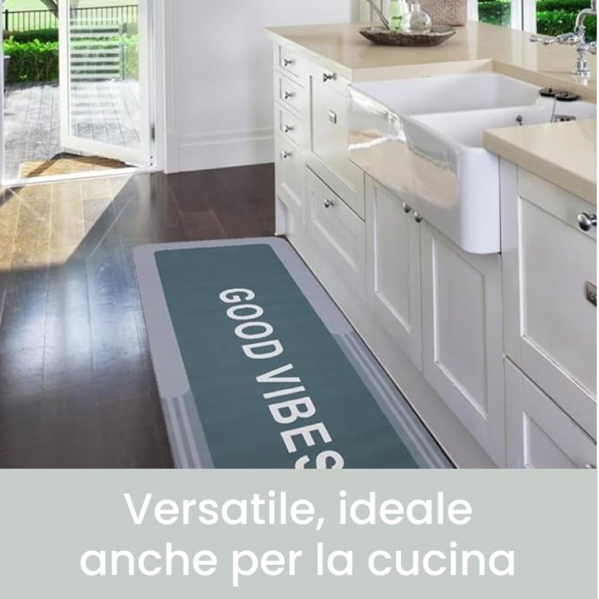 Tappeto Bagno, Tappeto Doccia Antiscivolo, Assorbente, Lavabile, 50x80 cm, Tappetino Magico per Bagno e Cucina. Modello: Good Vibes