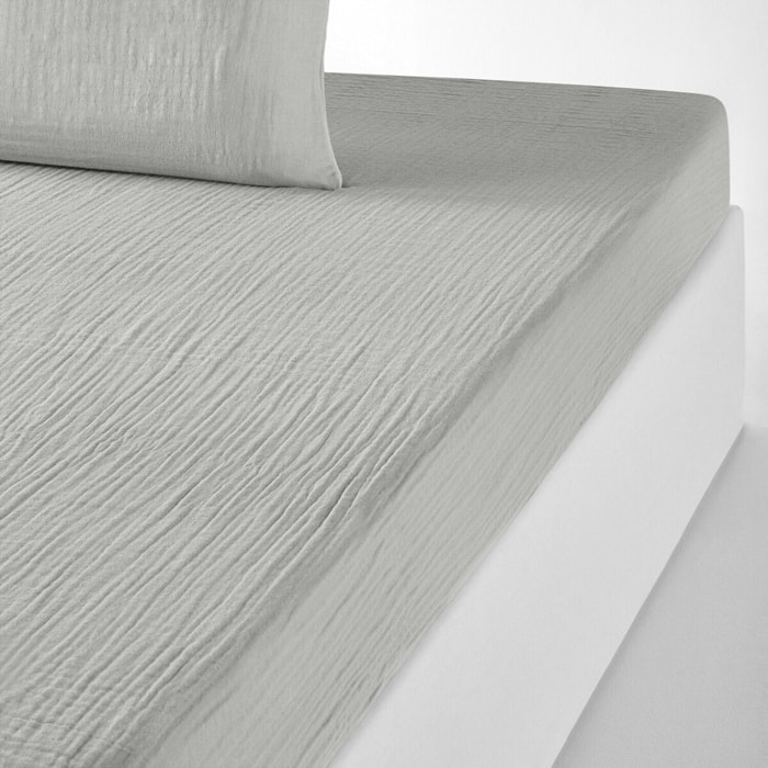 Drap housse - bonnet:30cm 100% gaze de coton gris glacier