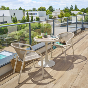 Table de jardin bistro "Ovialon" effet bois argile & lin en aluminium