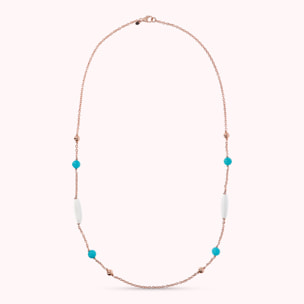 Collana Lunga con Bead Lucide, Quarzite Turchese e Agata Bianca