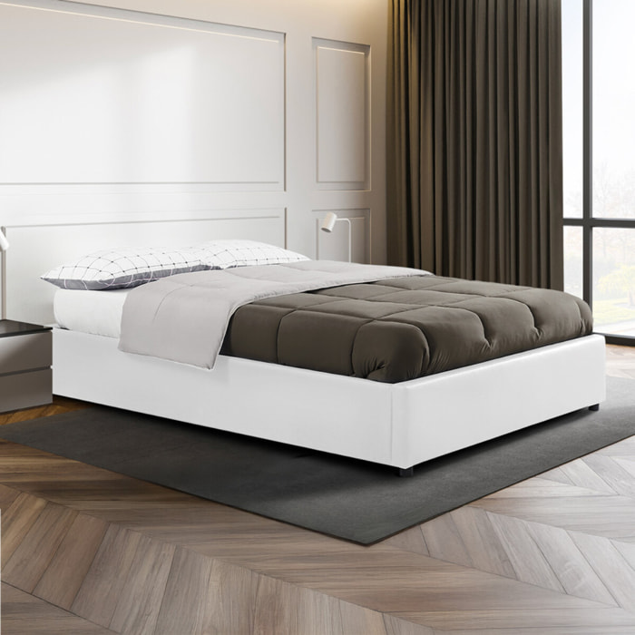 Lit coffre Otto en similicuir blanc avec sommier 140x190cm