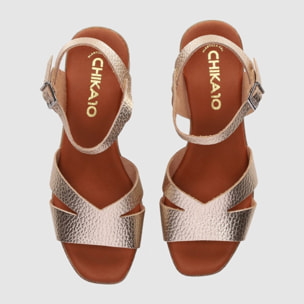 Sandalias de Piel - Platino - Tacón: 4 cm