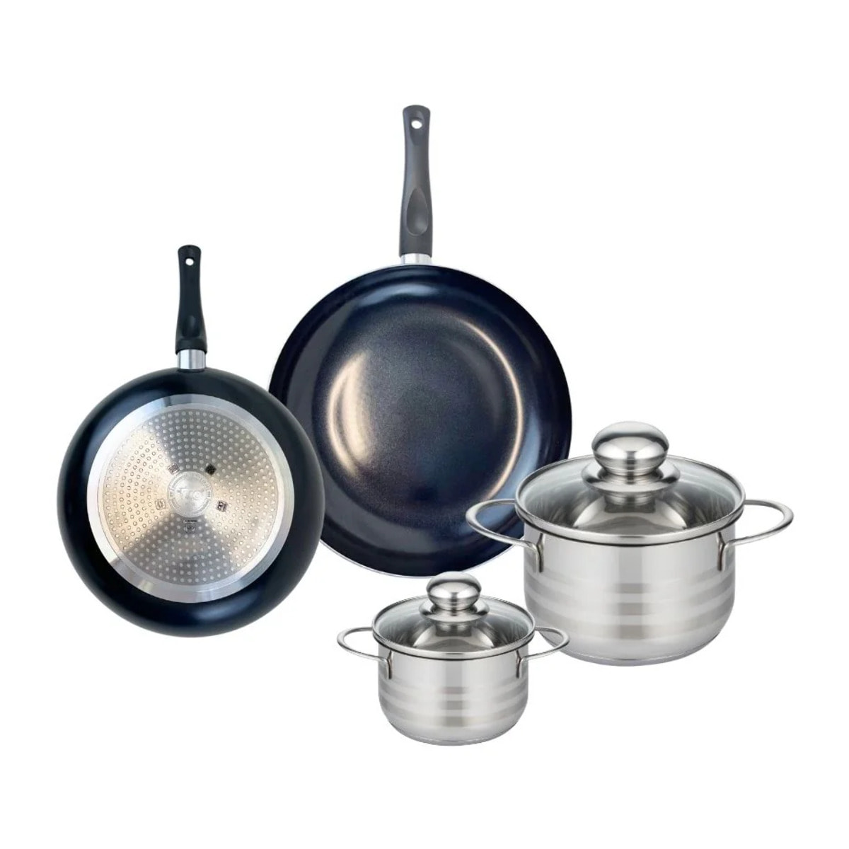 Ensemble de 2 Poêles de cuisson 20 et 24 cm et 2 faitouts 12 et 16 cm Elo Prima Brillant