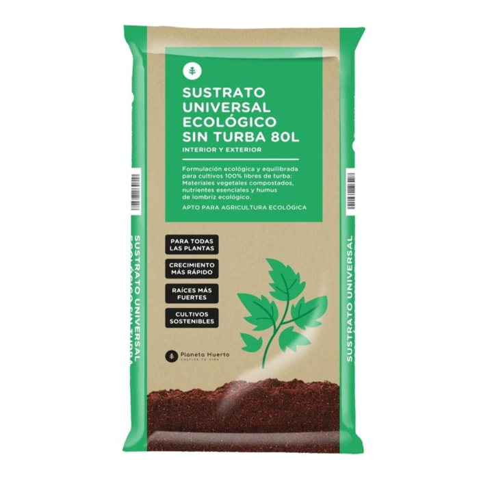Sustrato Universal Sin Turba ECO Planeta Huerto 80 L - Fórmula mejorada