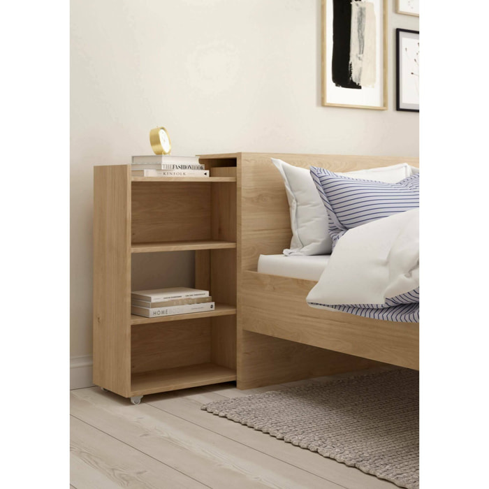 Comodino Shary, Comò basso, Tavolino da notte, Mensola da letto, 165x26 h80 cm, Rovere