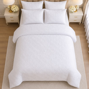 Parure housse de couette 100% microfibre jacquard effet éventails blanc - TILA