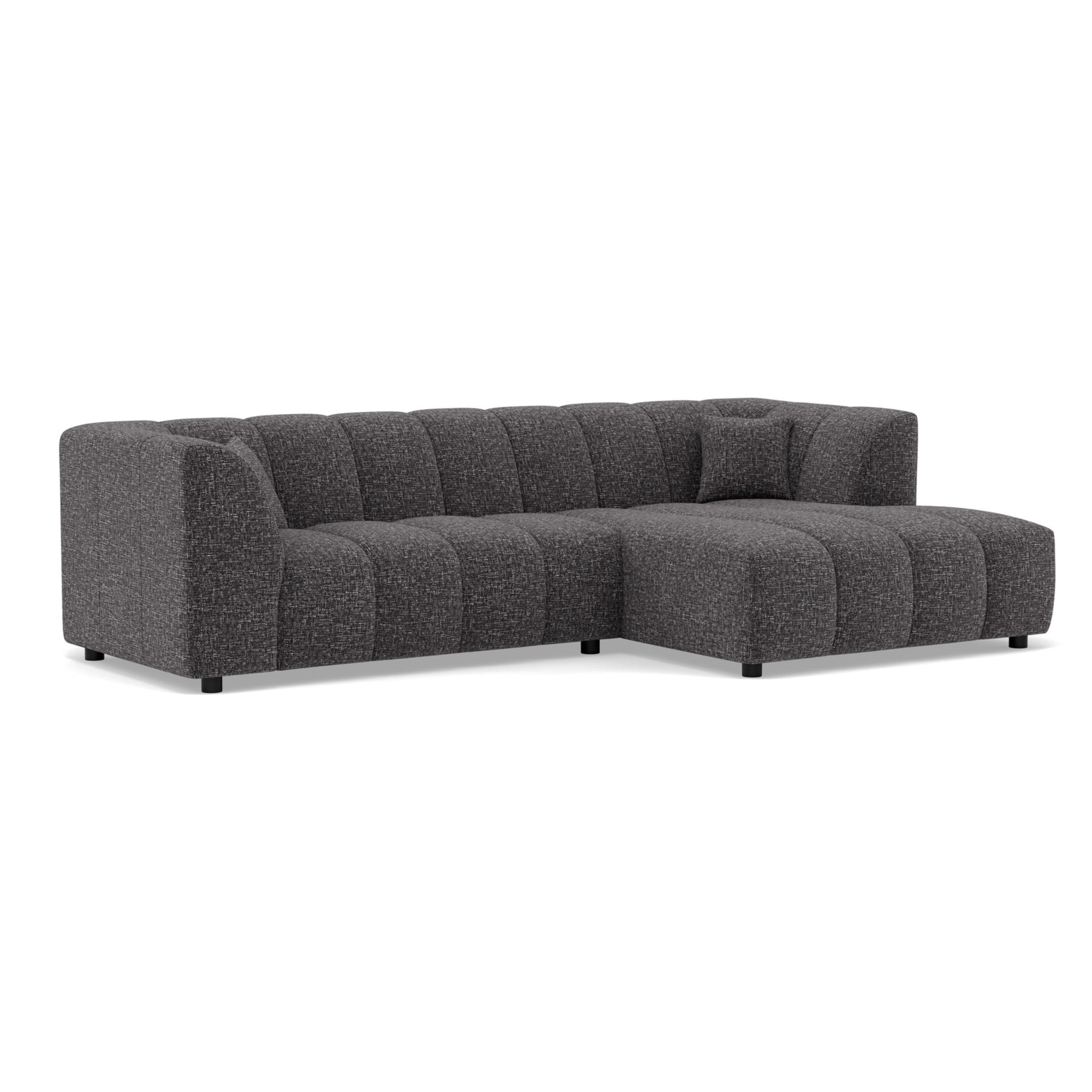 Curtis - canapé d'angle droit 4 places avec accoudoir en tissu texturé - Gris foncé