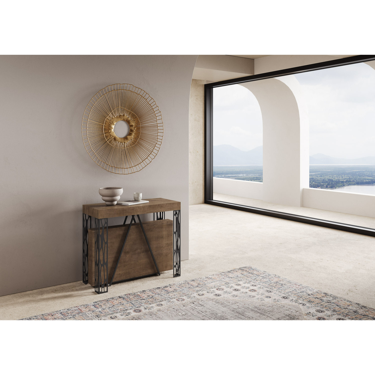 Consola extensible 90x40/300 cm Kerpa nogal estructura antracita