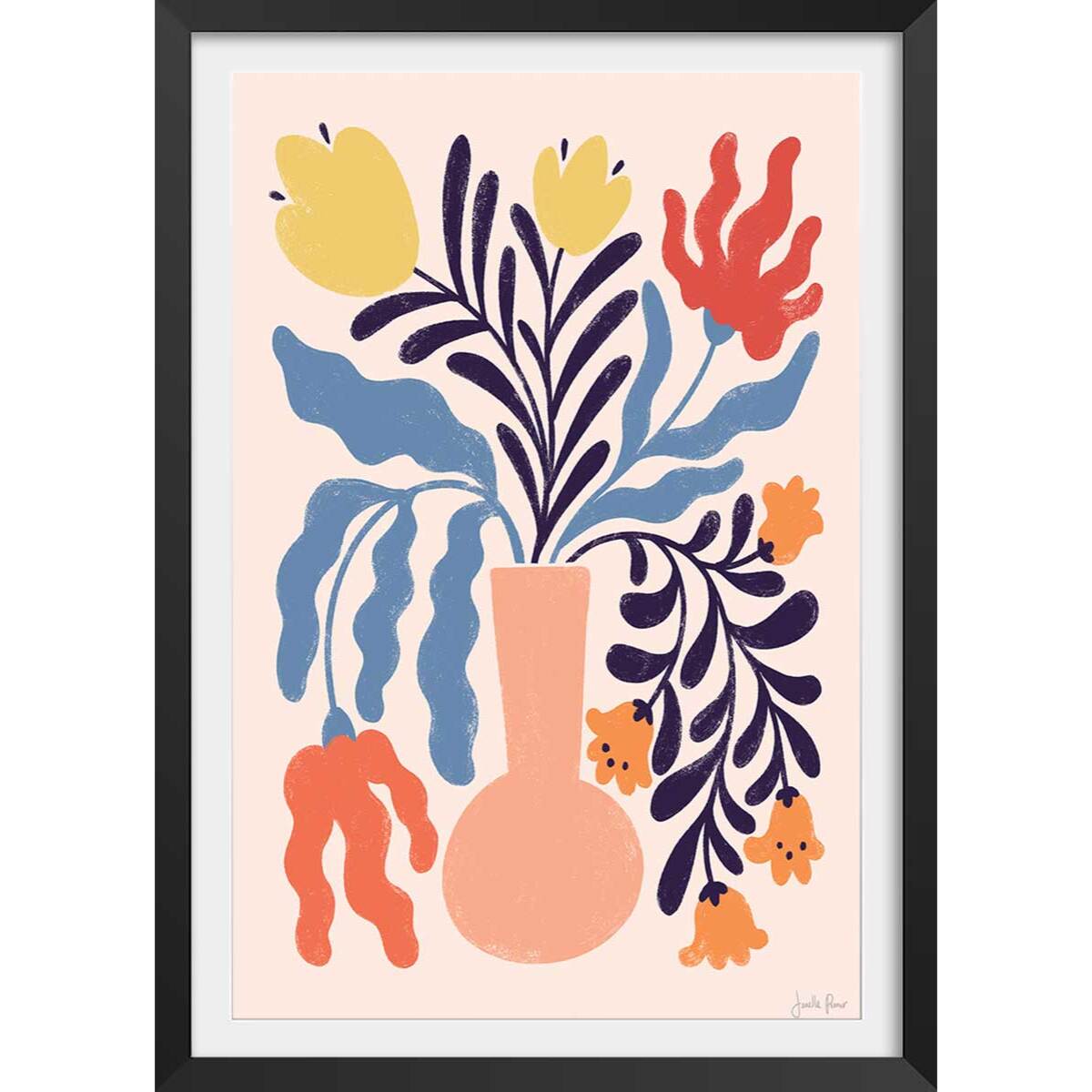 Poster julie fleurs Affiche sous cadre noir