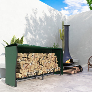 Soporte para Leña con Cubierta Estante de Leña Leñero de Metal Ajustable con Estante para Interior y Exterior Carga 200kg 200x36x99 cm Verde Oscuro y Negro