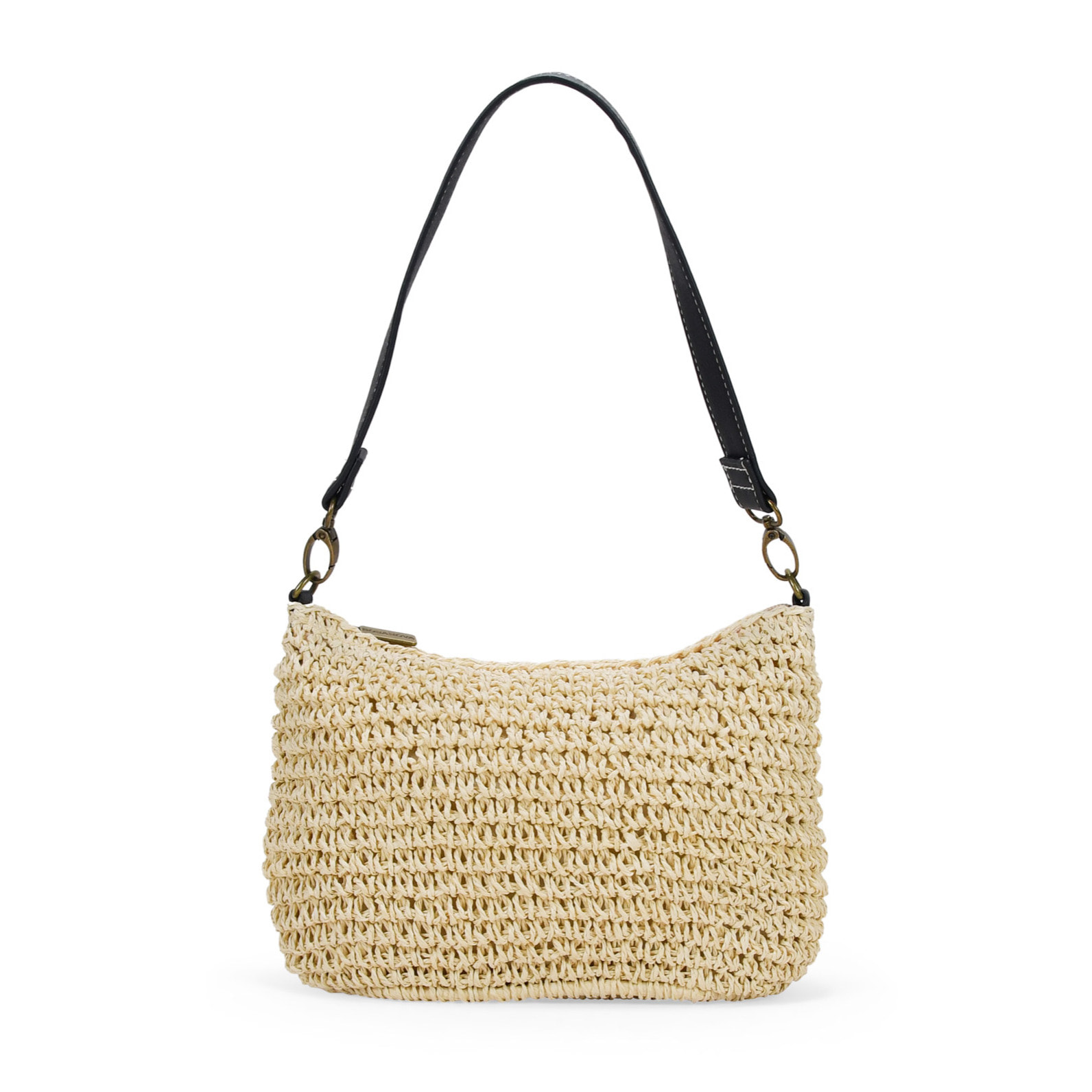 Bolso de hombro beige en rafia con cremallera