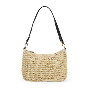 Bolso de hombro beige en rafia con cremallera