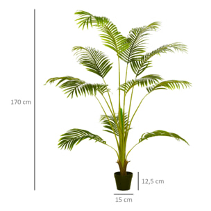 Palmera Areca Artificial 170 cm Árbol Artificial con 11 Hojas Realistas y Maceta de Plástico Decoración para Interior y Exterior Salón Oficina Balcón Ø15x170 cm Verde