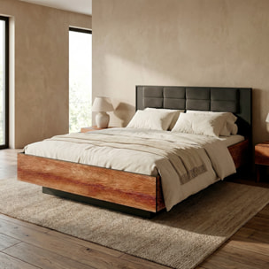 Testiera Imbottita E Struttura Letto Matrimoniale Con Contenitore Design Moderno Camera Da Letto 166.6 x 210 x 102 Cm Castagno E Antracite