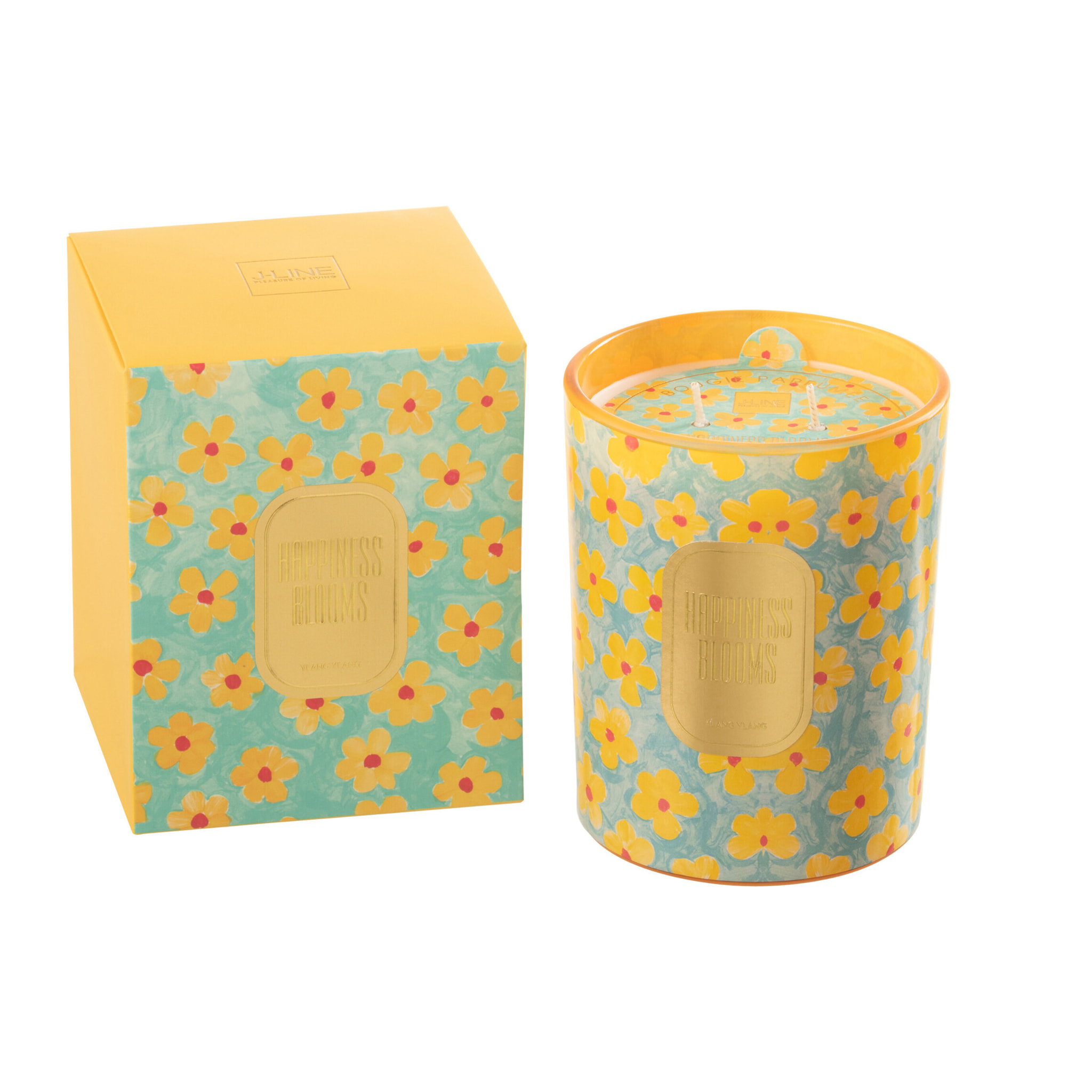 J-Line Bougie Senteur Fleurs Azur/Jaune Large - 70 Heures