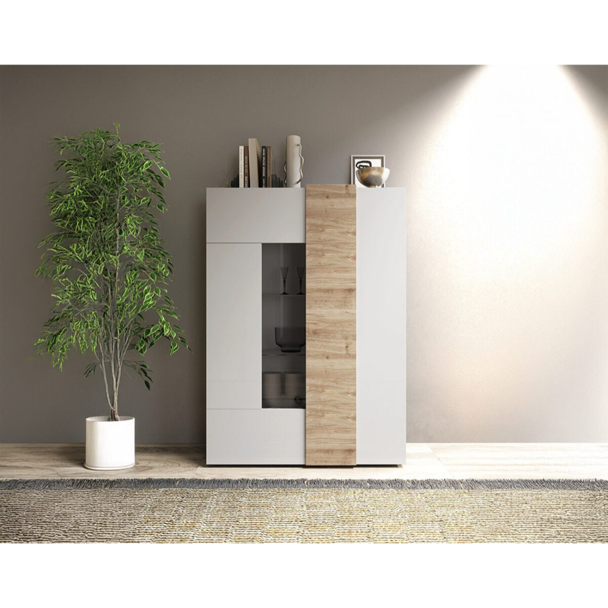 Leon - vitrine - 2 portes - 121x168 cm - Bois / Blanc