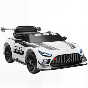 Coche Eléctrico para Niños, Mercedes-AMG GT3 Evo, Coche de Batería 12V, con Mando a Distancia 2,4 G, Motor Doble, Ruedas Auxiliares, Asa de Arrastre, Música Inalámbrica, Faros, Blanco