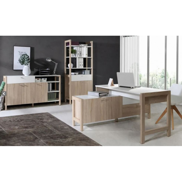 Buffet 3 portes 1 tiroir 3 étagères blanc en chêne clair - SCANDI