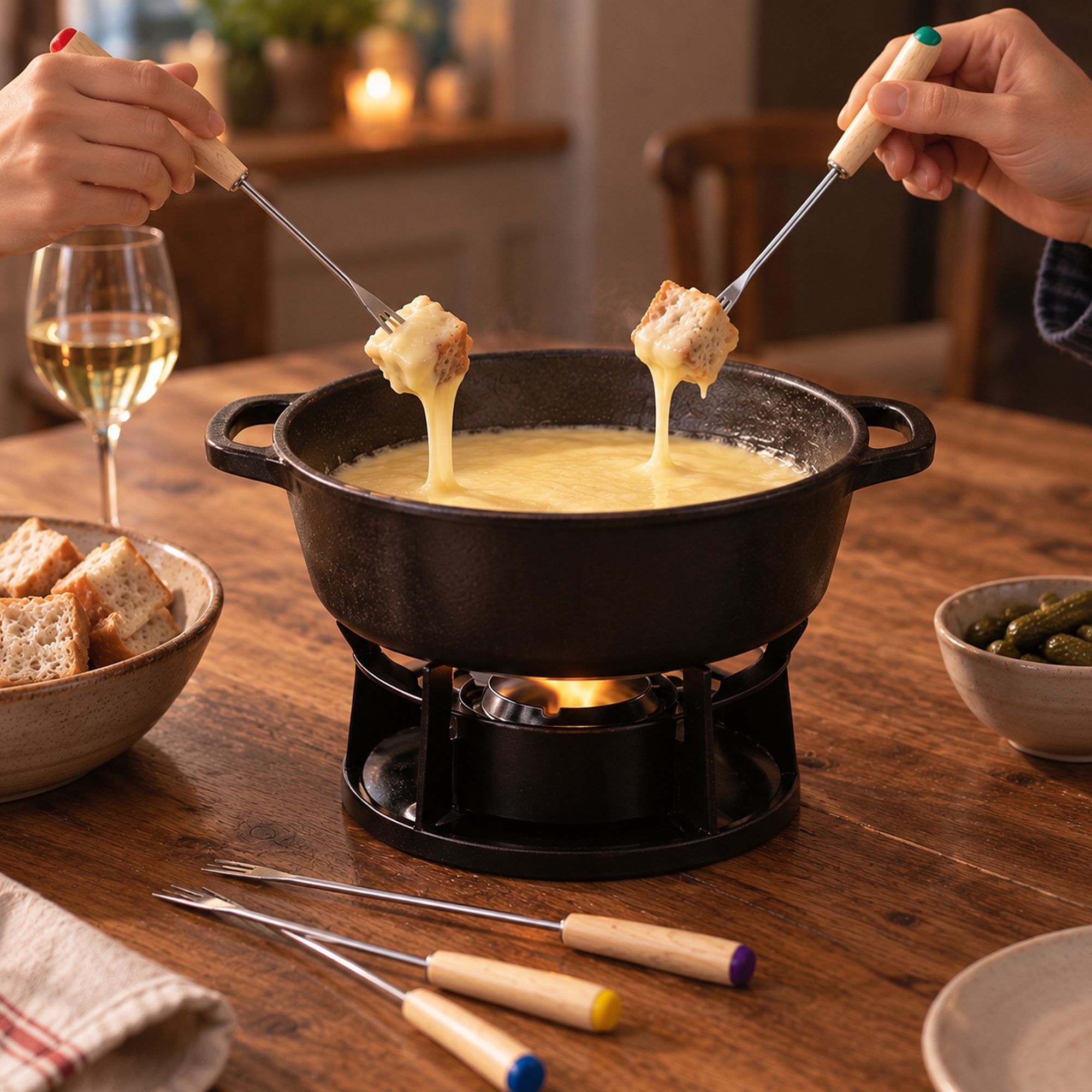 6 fourchettes à fondue en acier inoxydable et bois MONTAGNE