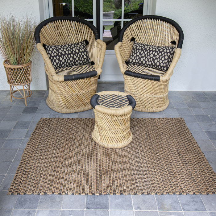 Tapis en osier naturel et noir 100x150cm PHIPHI