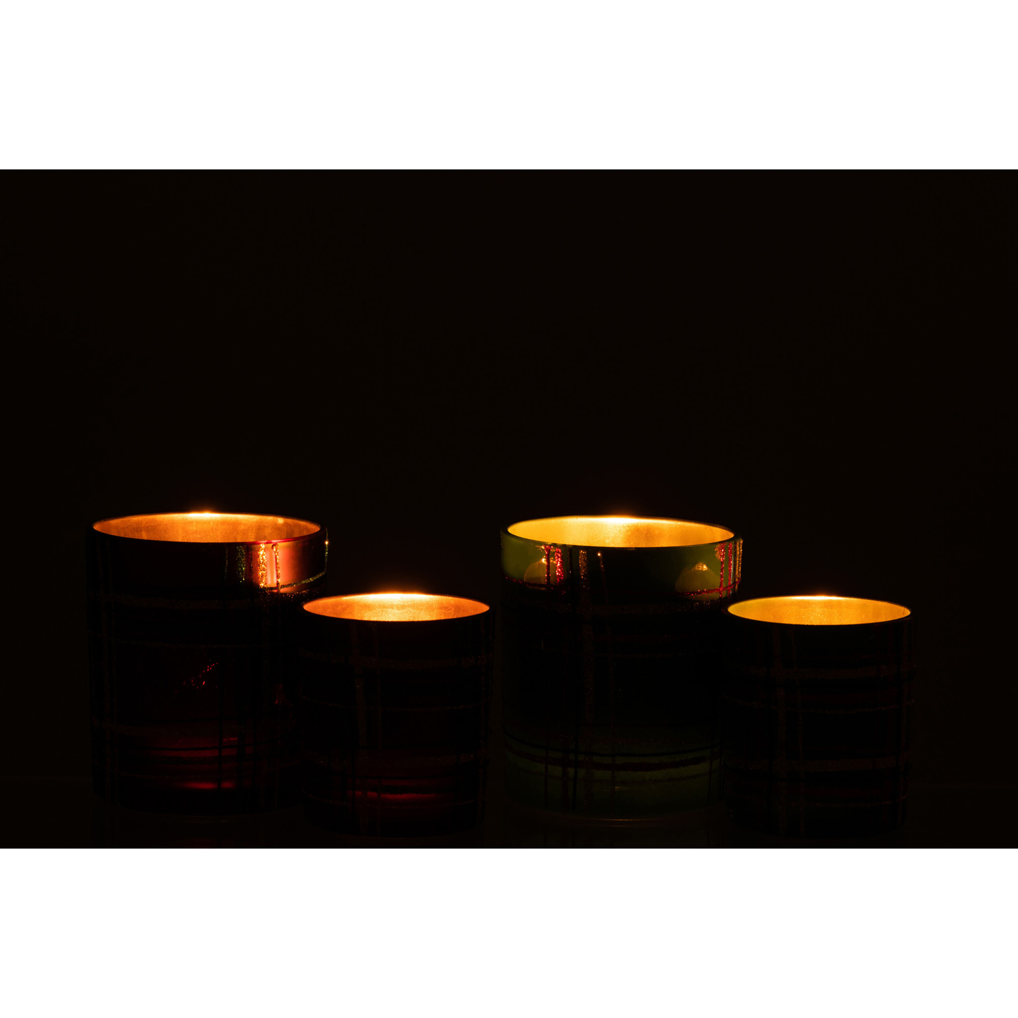 J-Line bougeoir Quadrillé - verre - rouge/vert - large - 2 pièces