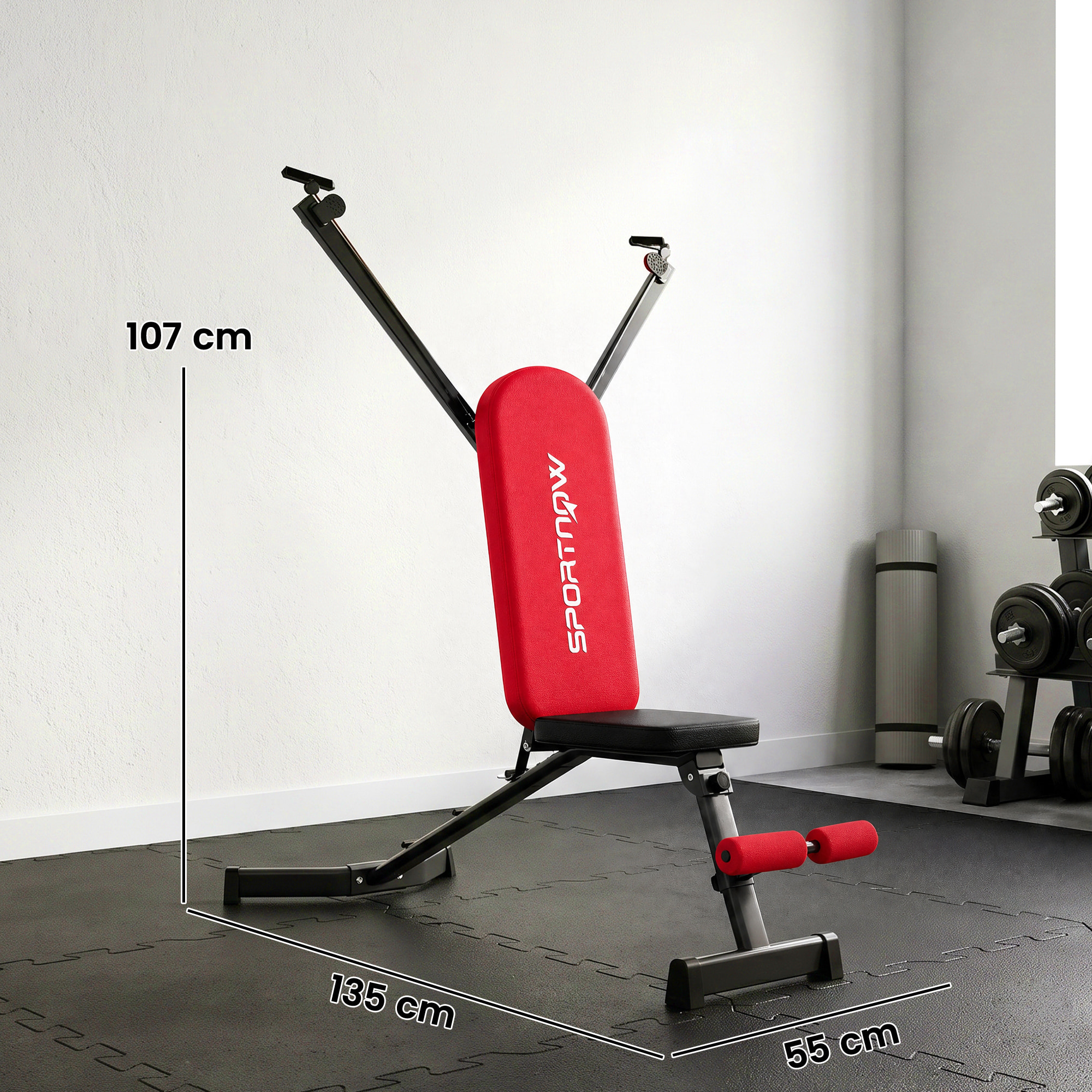 Banco de Musculación Plegable, Banco de Pesas, Respaldo Ajustable en 3 Niveles, Plano/Inclinación/Declive, Extensión de Pierna y Bandas de Resistencia, para Entrenamiento en Casa Gimnasio