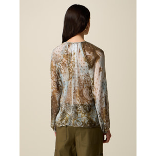 Oltre - Blusa estampada con mangas largas - Marrón